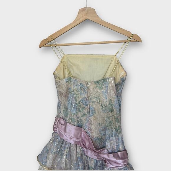 Vintage 80s Loralie Original Prom Dress Cottagecore Shimmer Lace Romantic sz 10 - Picture 5 of 16